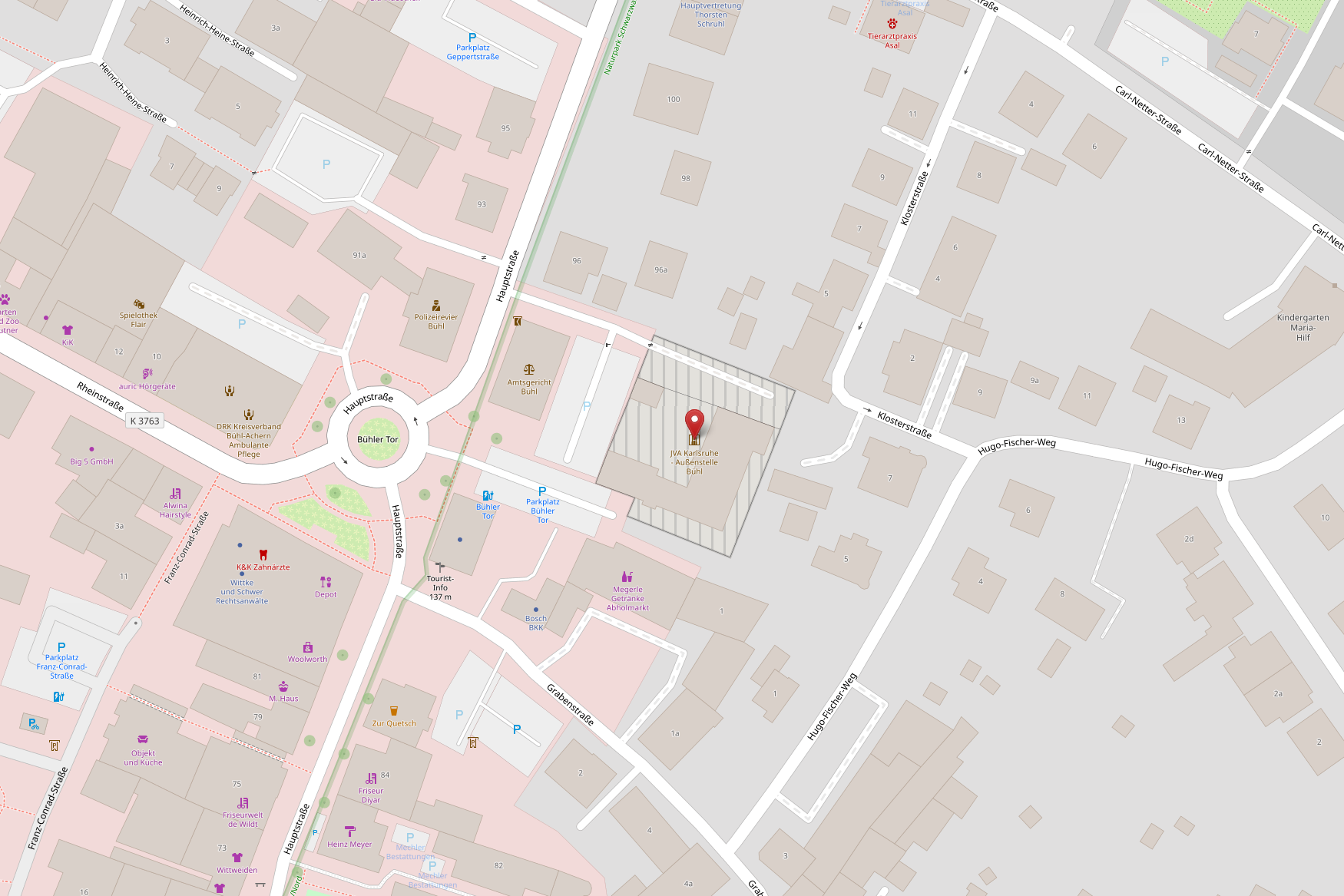 Kartenansicht JVA Bühl